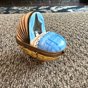 Limoges Blue and Gold Cradle Trinket Box